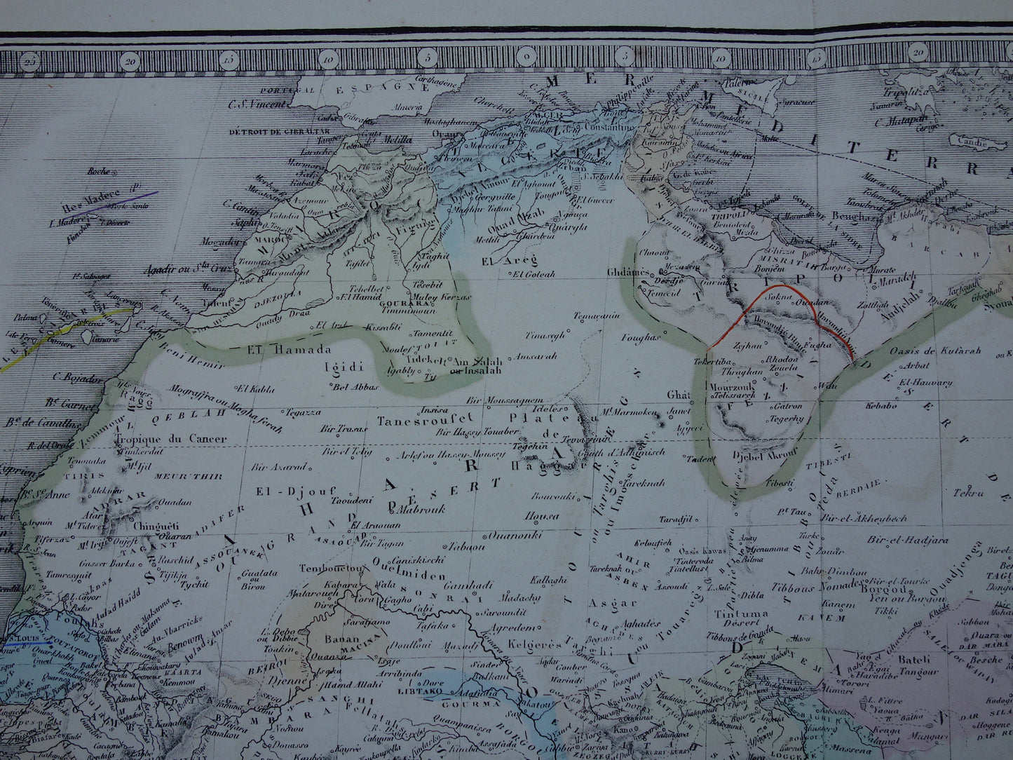Grote oude kaart van Afrika uit 1876 Antieke handgekleurde landkaart print van Afrikaans continent