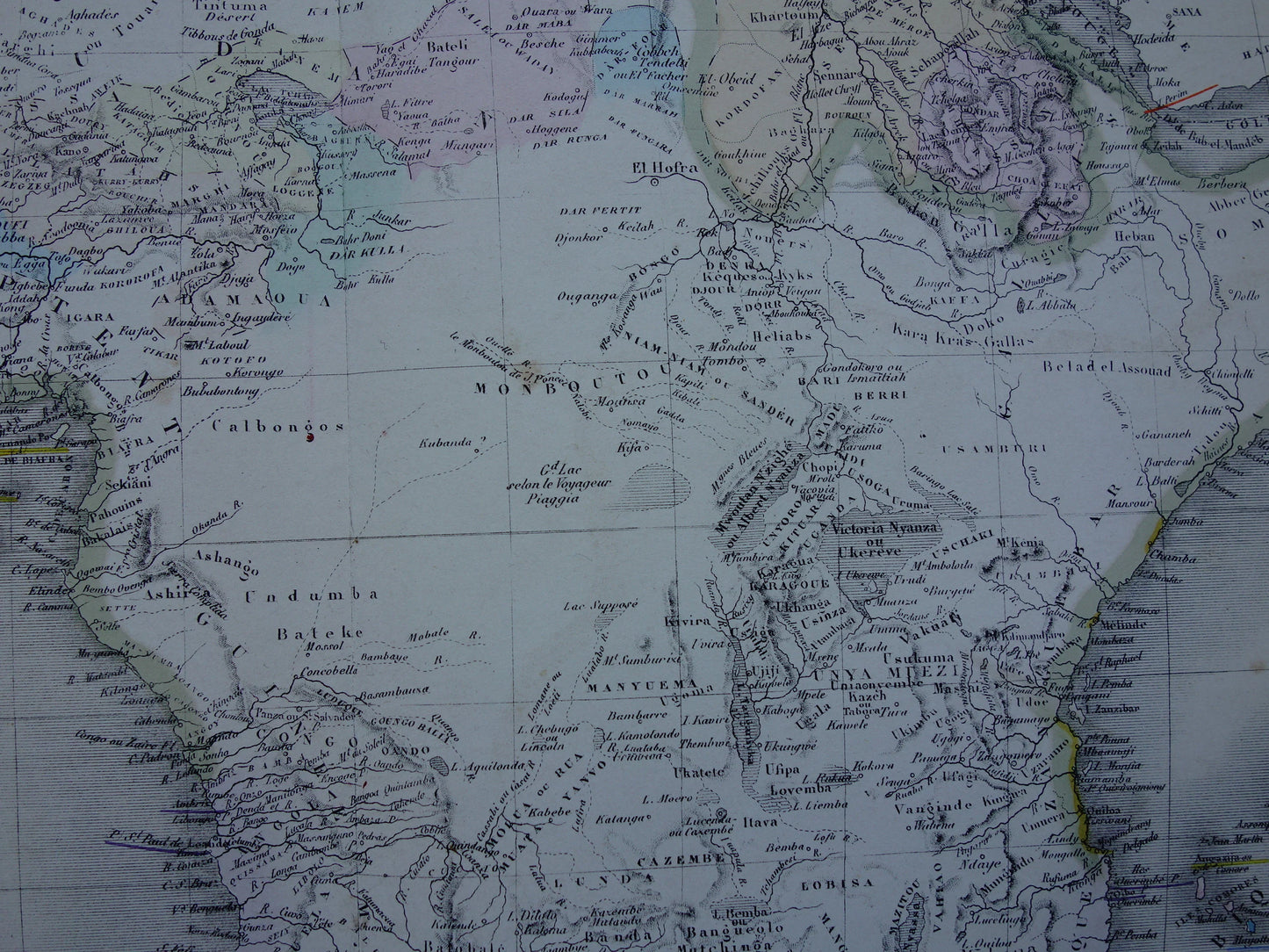 Grote oude kaart van Afrika uit 1876 Antieke handgekleurde landkaart print van Afrikaans continent