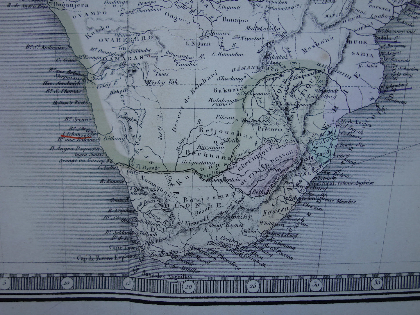 Grote oude kaart van Afrika uit 1876 Antieke handgekleurde landkaart print van Afrikaans continent