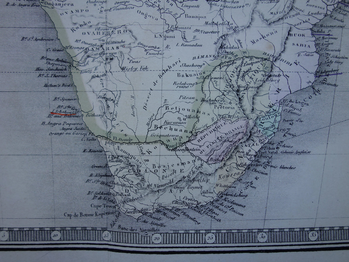 Grote oude kaart van Afrika uit 1876 Antieke handgekleurde landkaart print van Afrikaans continent