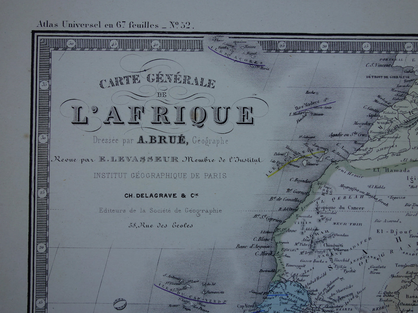 Grote oude kaart van Afrika uit 1876 Antieke handgekleurde landkaart print van Afrikaans continent