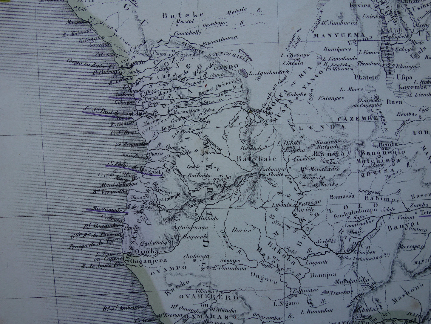 Grote oude kaart van Afrika uit 1876 Antieke handgekleurde landkaart print van Afrikaans continent