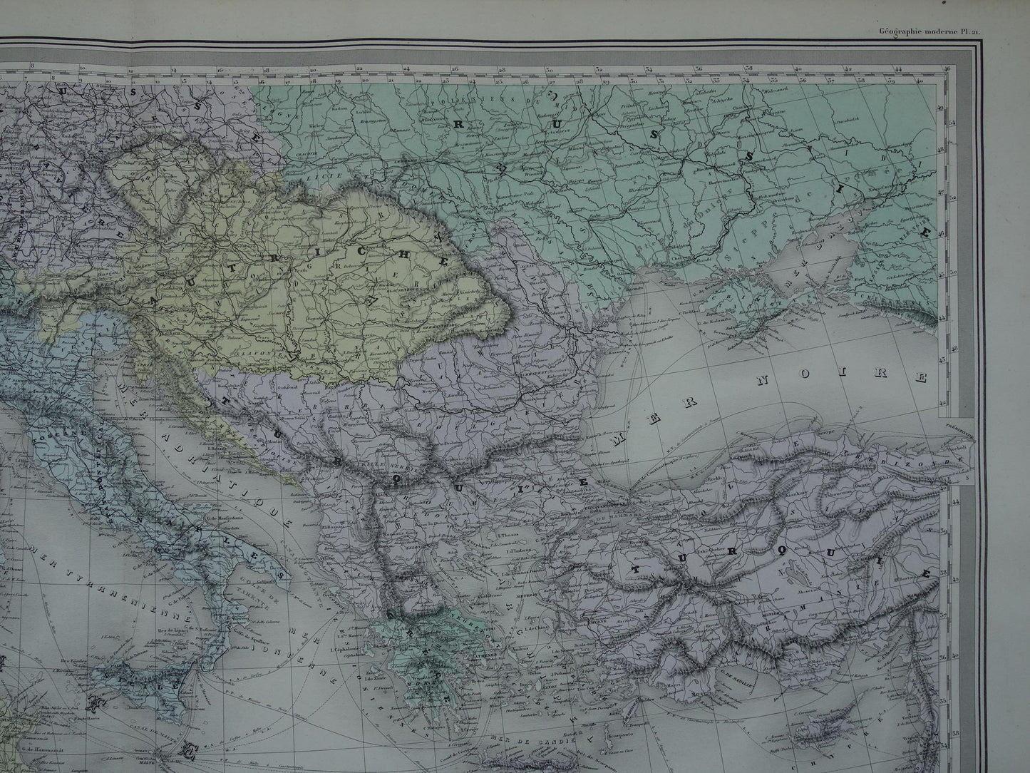 MIDDELLANDSE ZEE Grote oude kaart van Middellandse Zeegebied uit 1880 originele antieke handgekleurde landkaart