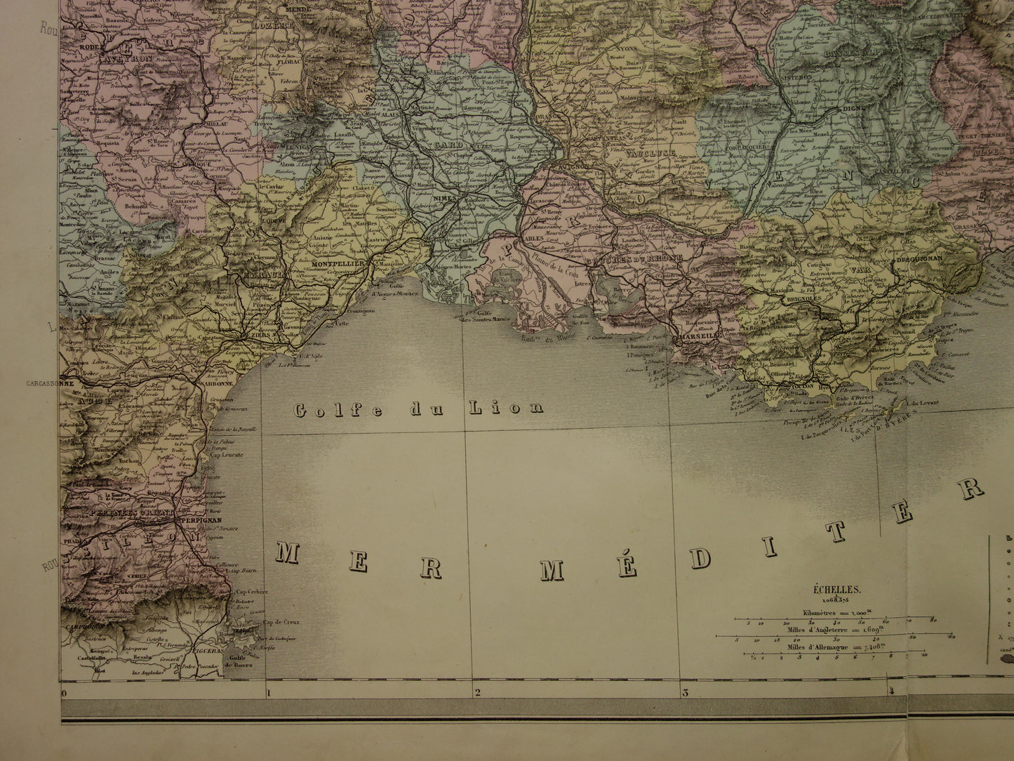 Zeer Grote antieke kaart van Frankrijk 1883 originele oude landkaart poster 106x140 cm Parijs