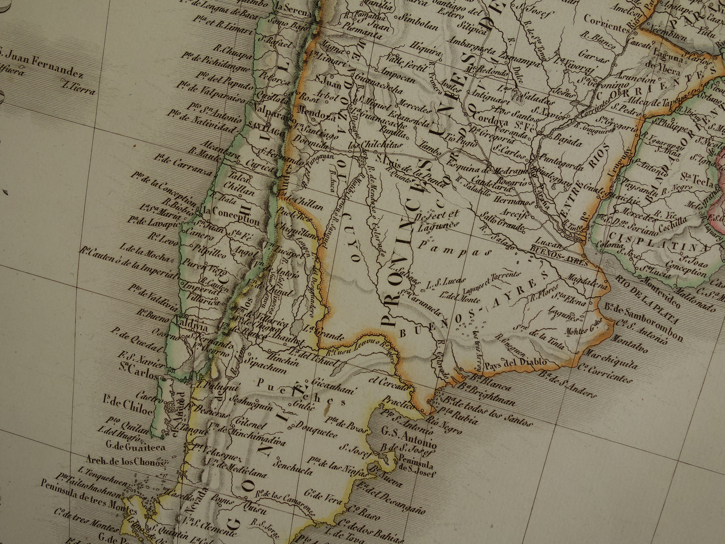 ZUID-AMERIKA Grote vintage landkaart van Zuid-Amerika 1829 oude kaart poster Brazilië Patagonië Chili origineel antiek met jaartal