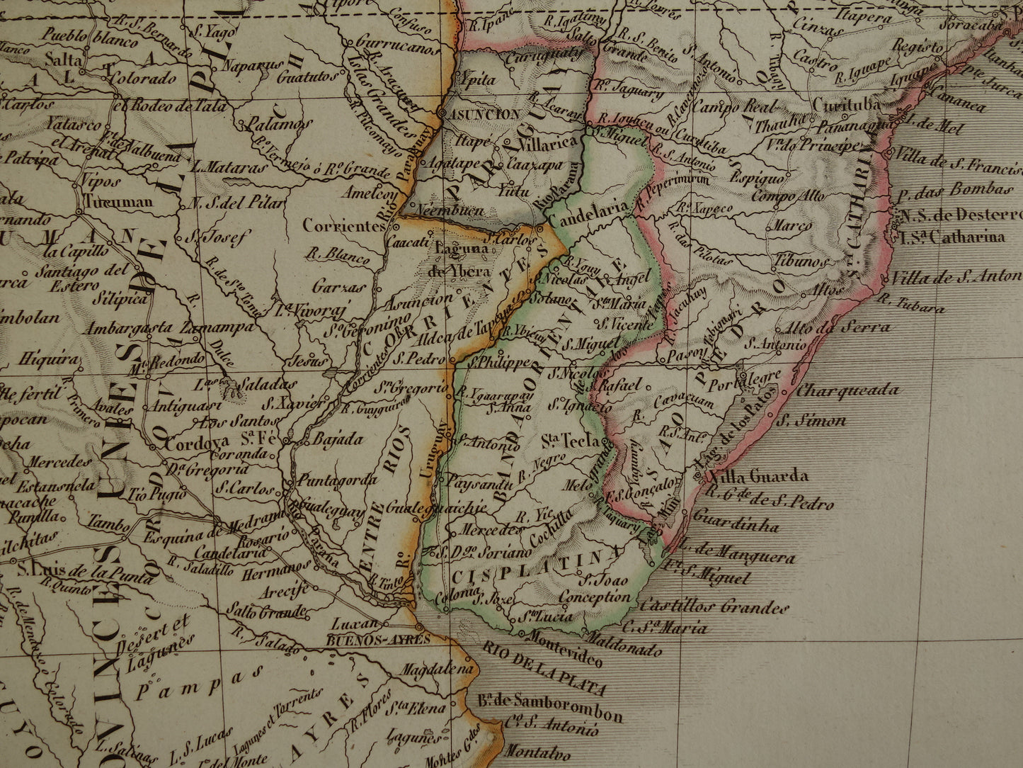 ZUID-AMERIKA Grote vintage landkaart van Zuid-Amerika 1829 oude kaart poster Brazilië Patagonië Chili origineel antiek met jaartal