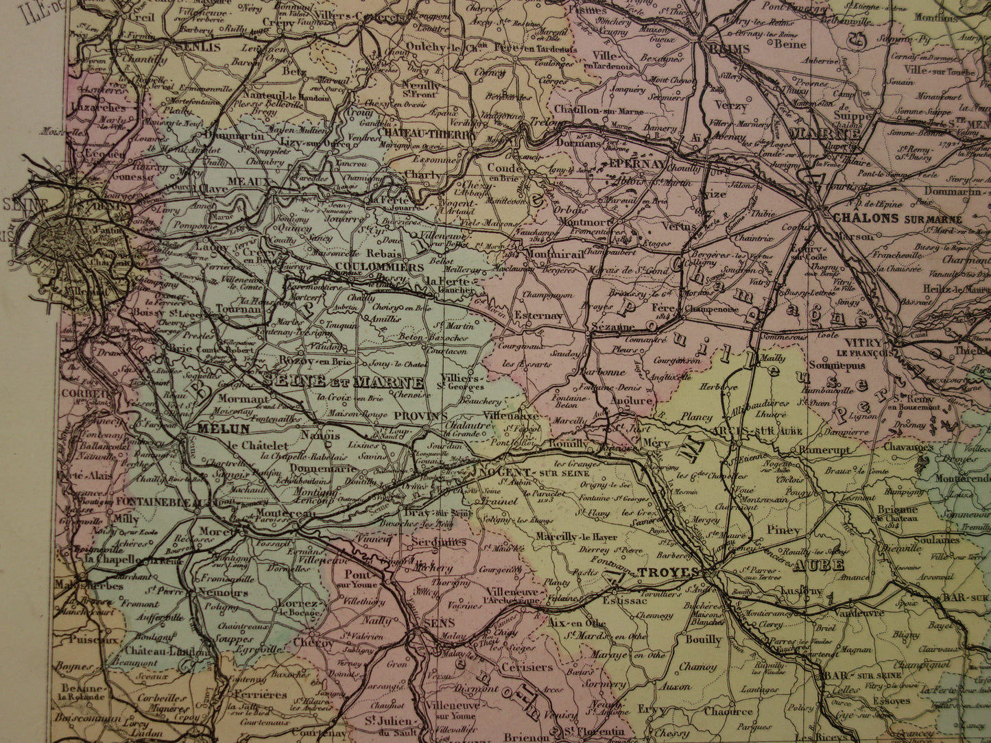 Zeer Grote antieke kaart van Frankrijk 1883 originele oude landkaart poster 106x140 cm Parijs