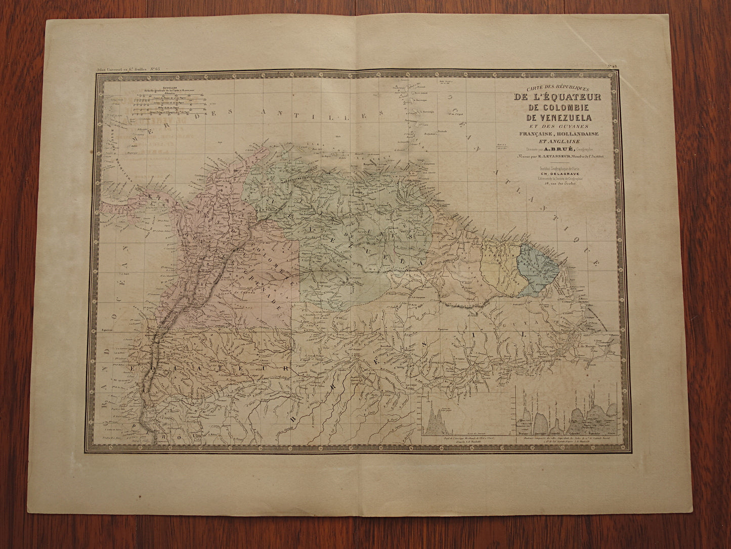 Oude kaart van Colombia Venezuela Suriname uit 1876 Grote originele antieke landkaart van de Ecuador Amazone rivier Brazilië