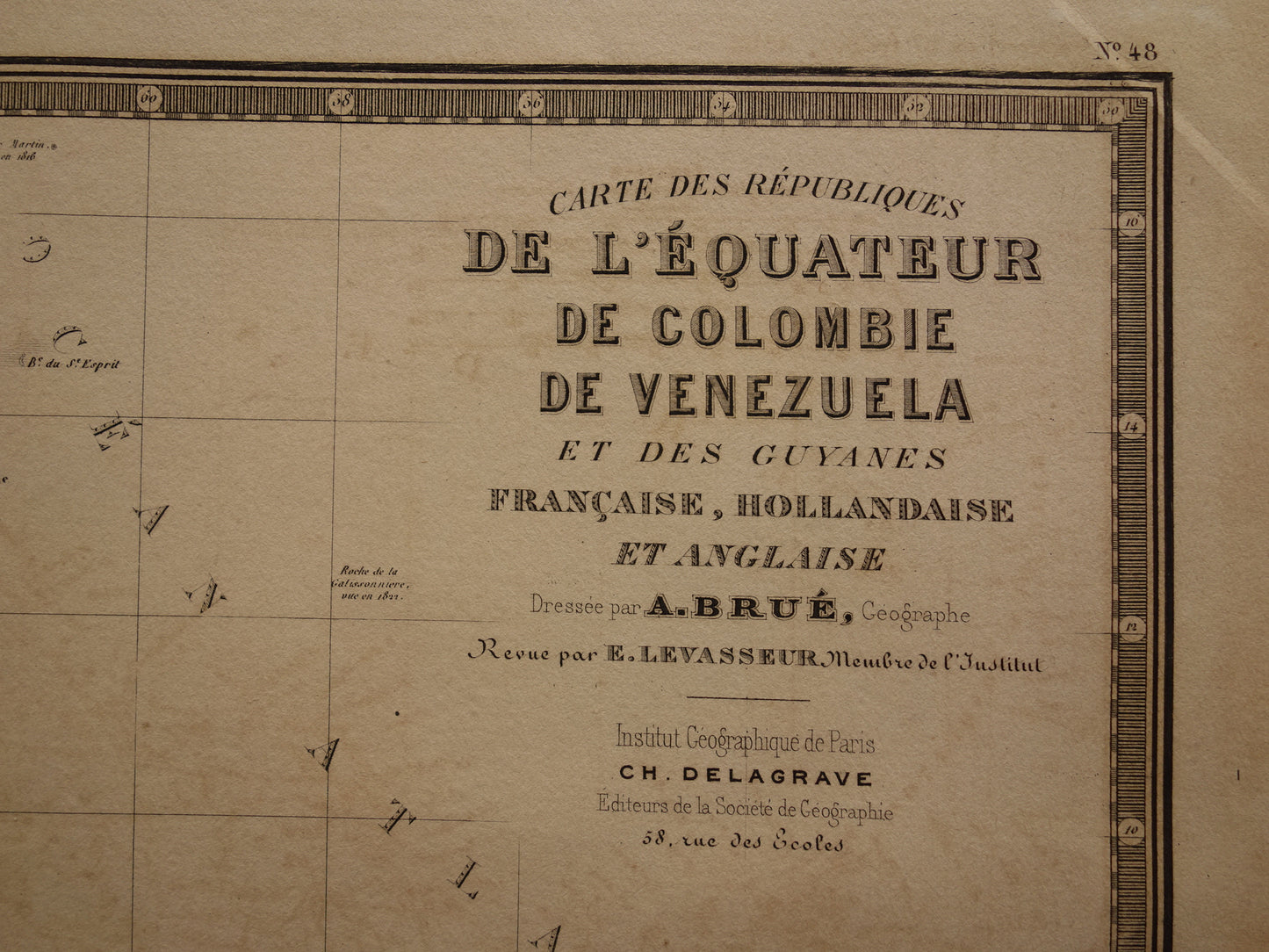 Alte Karte von Kolumbien, Venezuela und Suriname aus dem Jahr 1876. Große originale antike Karte von Ecuador, dem Amazonas und Brasilien.