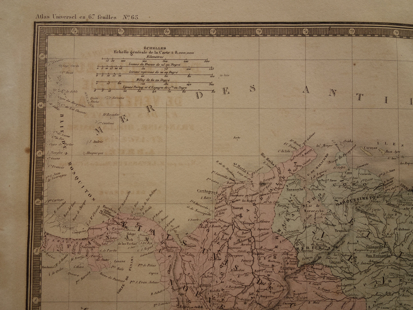 Oude kaart van Colombia Venezuela Suriname uit 1876 Grote originele antieke landkaart van de Ecuador Amazone rivier Brazilië