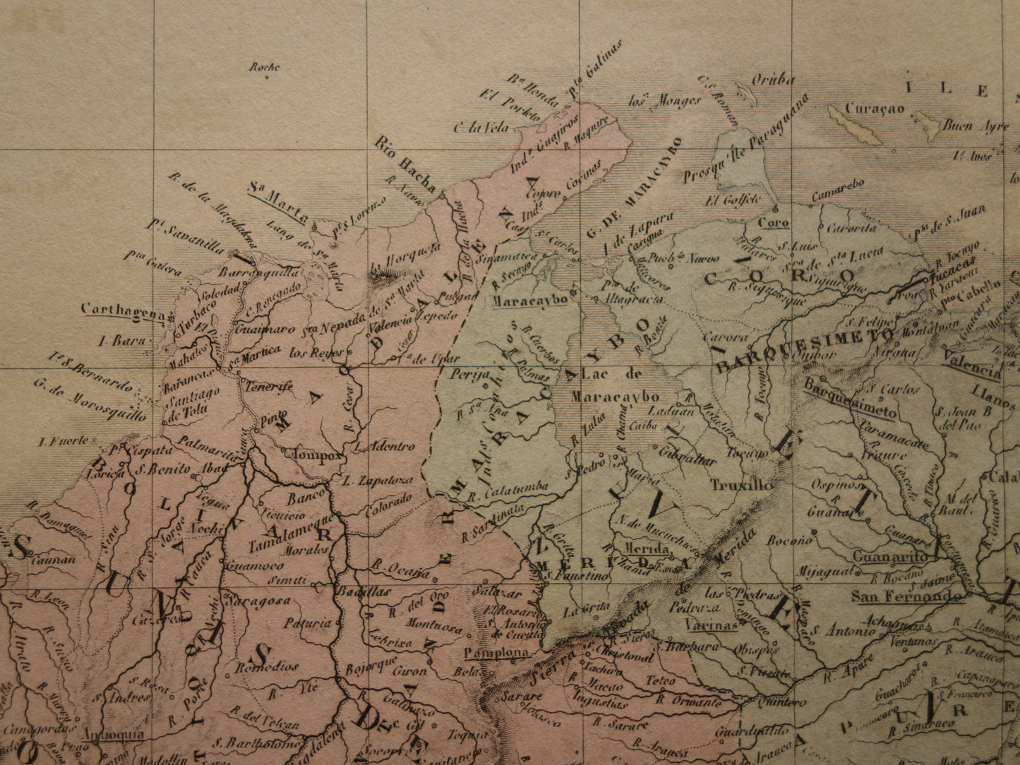 Alte Karte von Kolumbien, Venezuela und Suriname aus dem Jahr 1876. Große originale antike Karte von Ecuador, dem Amazonas und Brasilien.