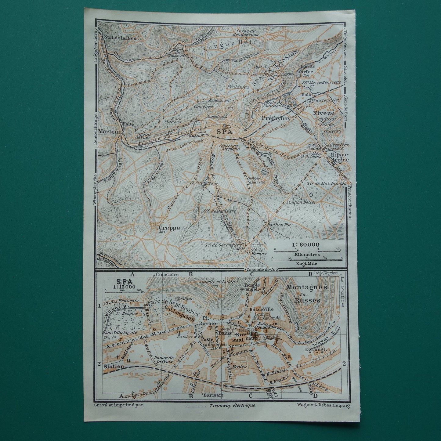 SPA oude kaart van Spa België uit 1914 kleine originele antieke plattegrond landkaart Spa