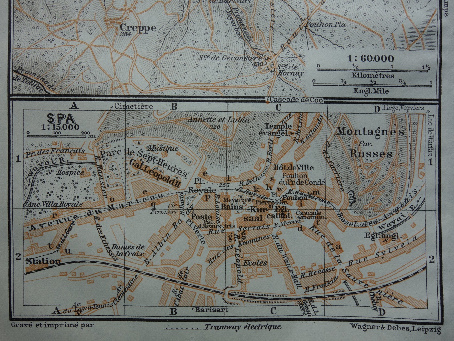 SPA oude kaart van Spa België uit 1914 kleine originele antieke plattegrond landkaart Spa