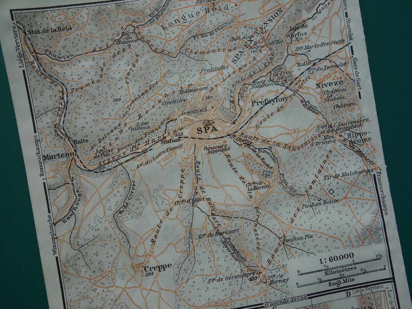 SPA oude kaart van Spa België uit 1914 kleine originele antieke plattegrond landkaart Spa
