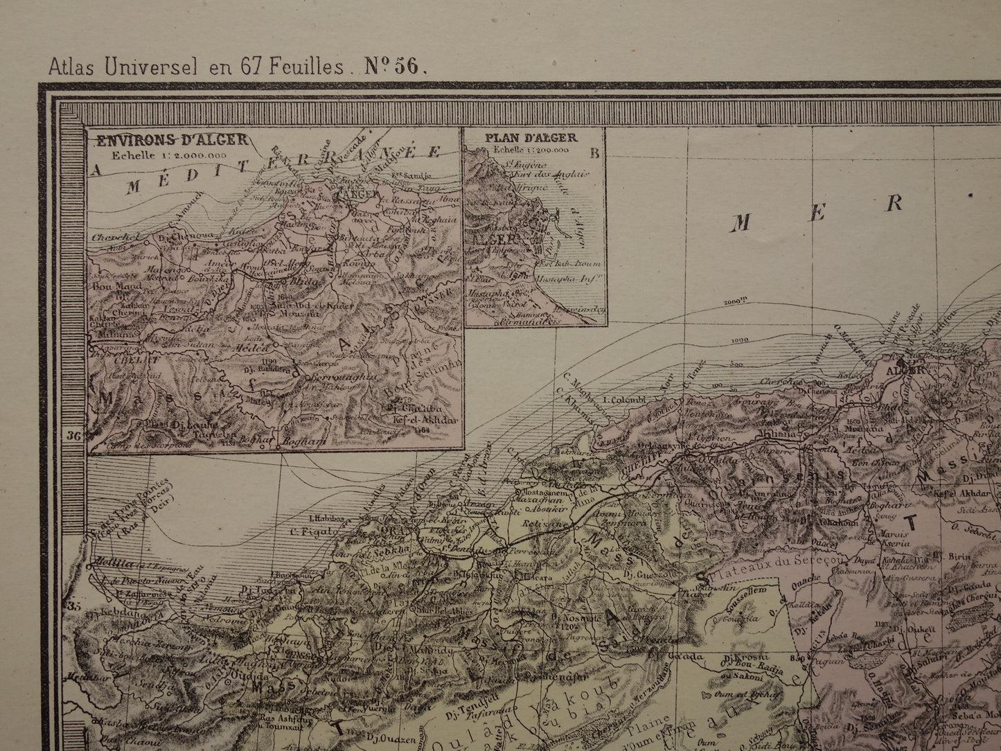 ALGERIJE oude kaart van Algerije en alle Franse Koloniën uit 1876 Antieke grote landkaart poster Frankrijk