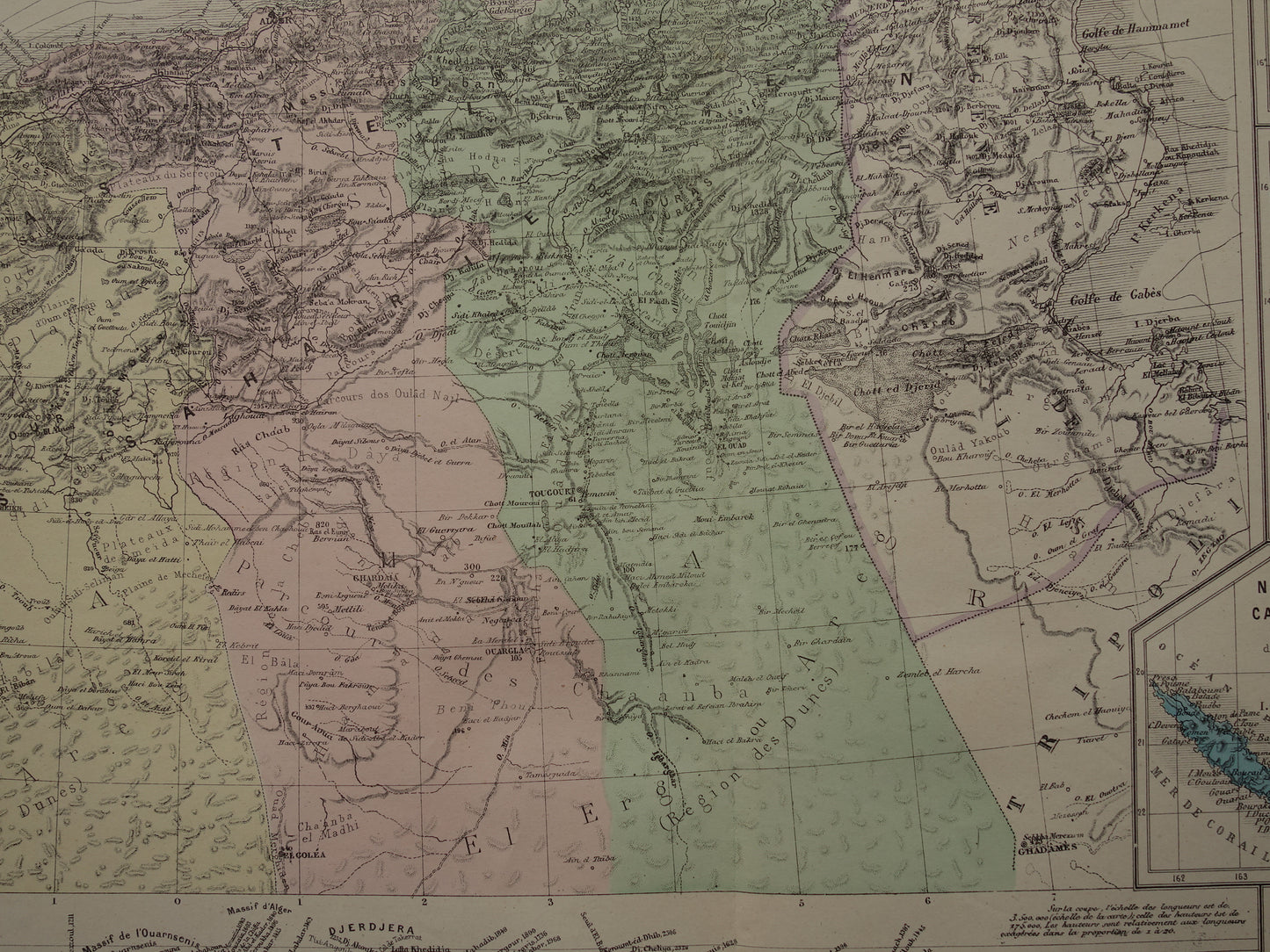 ALGERIJE oude kaart van Algerije en alle Franse Koloniën uit 1876 Antieke grote landkaart poster Frankrijk