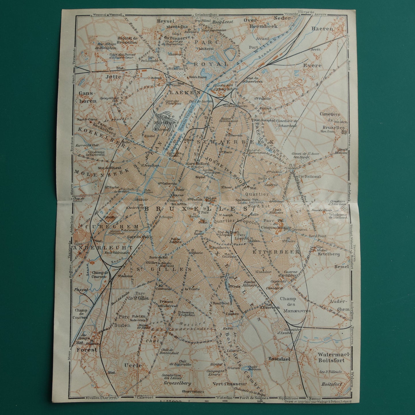BRUSSEL oude kaart van Brussel België uit 1914 kleine originele antieke plattegrond Laeken Etterbeek landkaart