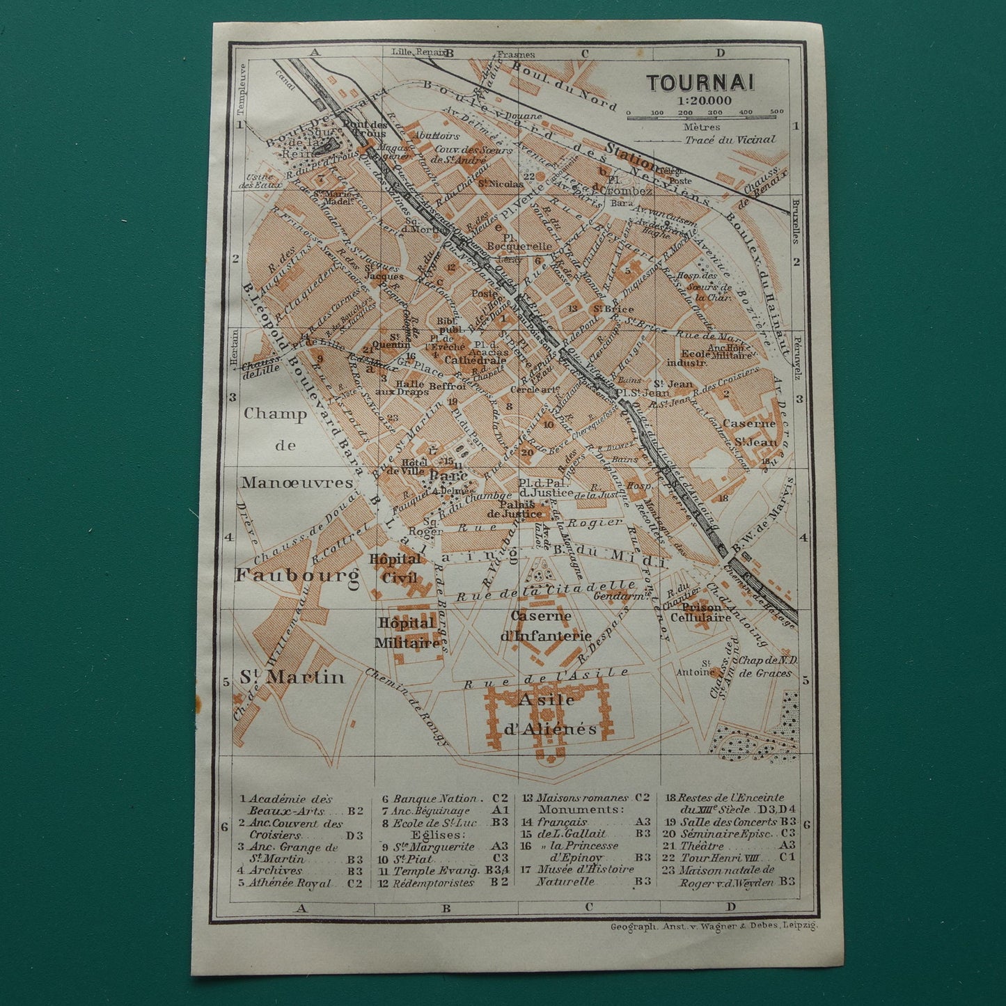 TOURNAI oude kaart van Doornik België uit 1914 kleine originele antieke plattegrond landkaart Tournai / Doornik