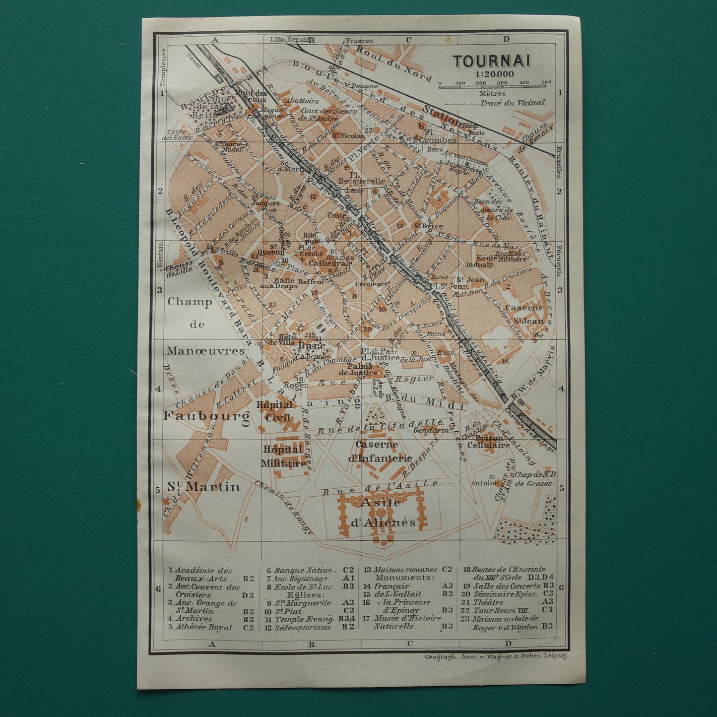 TOURNAI oude kaart van Doornik België uit 1914 kleine originele antieke plattegrond landkaart Tournai / Doornik