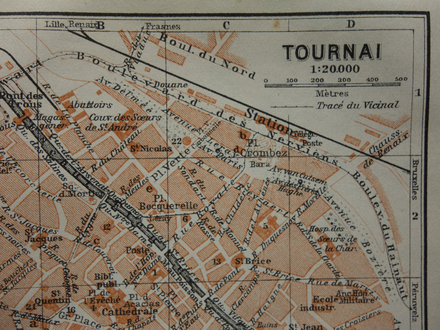 TOURNAI oude kaart van Doornik België uit 1914 kleine originele antieke plattegrond landkaart Tournai / Doornik