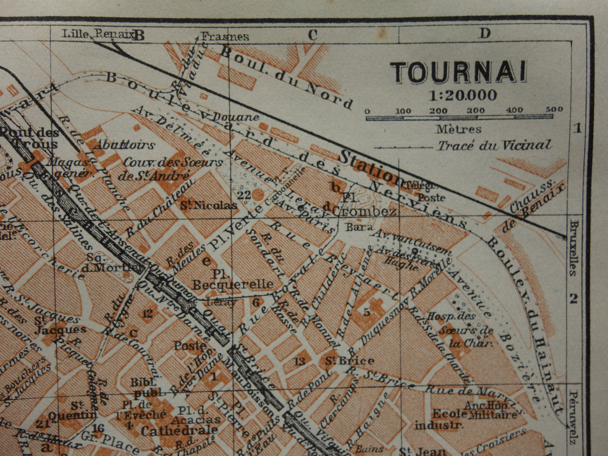 TOURNAI alte Karte von Doornik Belgien aus dem Jahr 1914 kleine originale antike Karte von Tournai / Doornik
