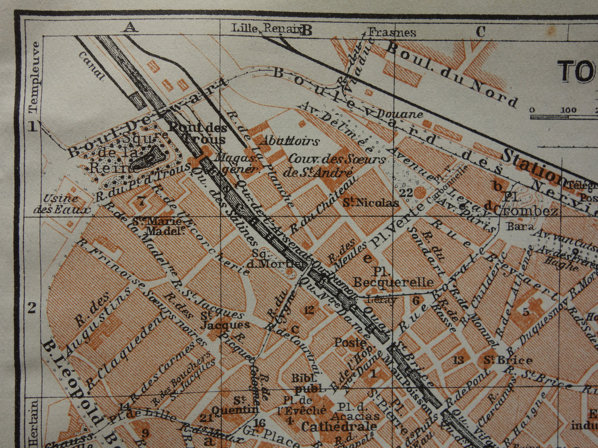 TOURNAI alte Karte von Doornik Belgien aus dem Jahr 1914 kleine originale antike Karte von Tournai / Doornik