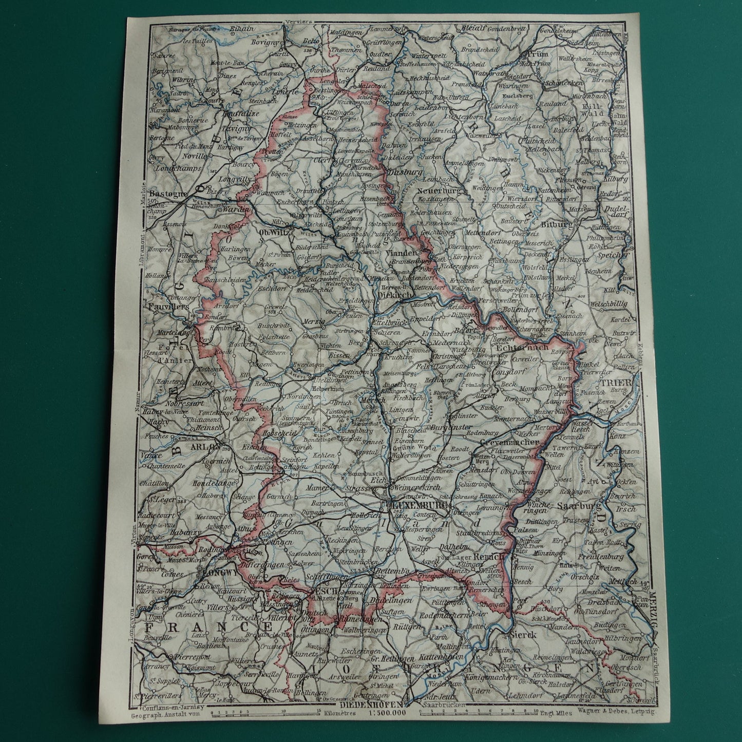 LUXEMBURG oude kaart van Luxemburg uit 1914 kleine originele antieke landkaart