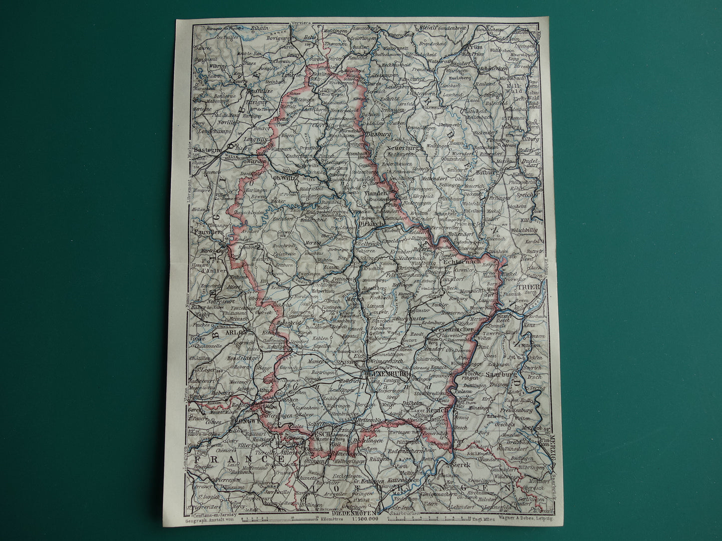 LUXEMBURG oude kaart van Luxemburg uit 1914 kleine originele antieke landkaart