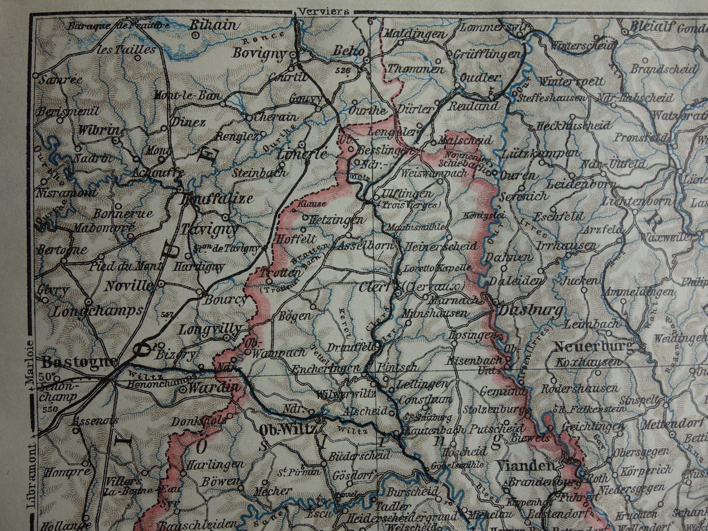 LUXEMBURG oude kaart van Luxemburg uit 1914 kleine originele antieke landkaart