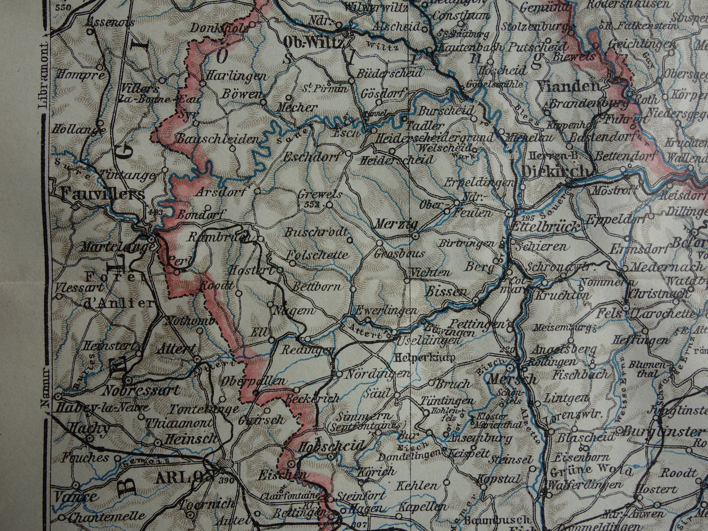 LUXEMBURG oude kaart van Luxemburg uit 1914 kleine originele antieke landkaart