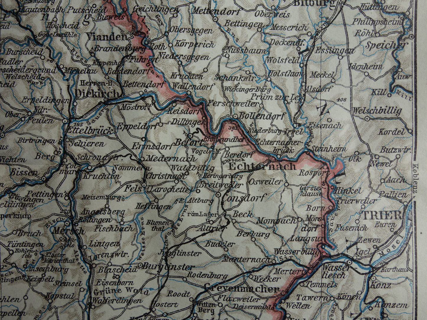 LUXEMBURG oude kaart van Luxemburg uit 1914 kleine originele antieke landkaart