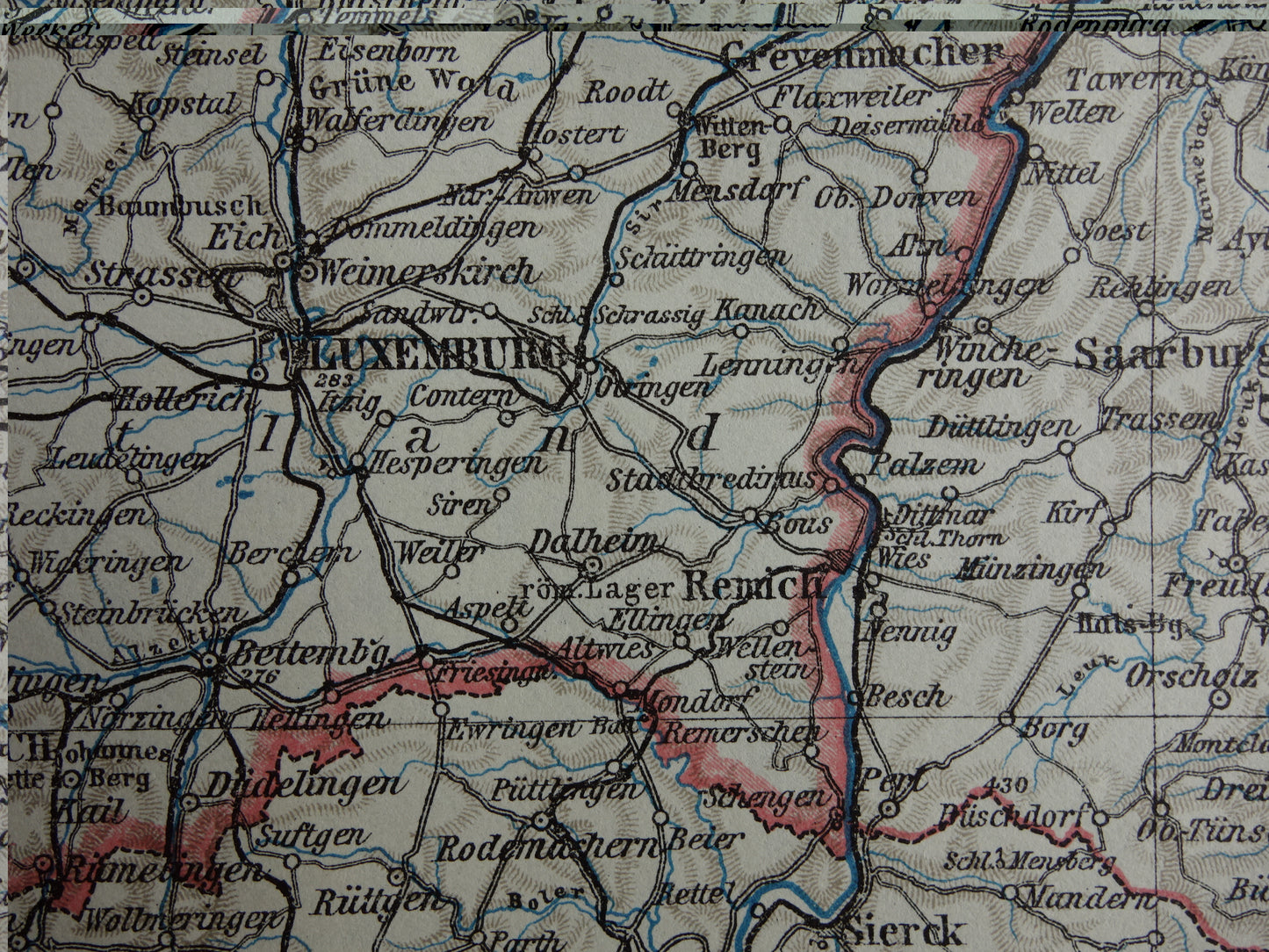 LUXEMBURG oude kaart van Luxemburg uit 1914 kleine originele antieke landkaart
