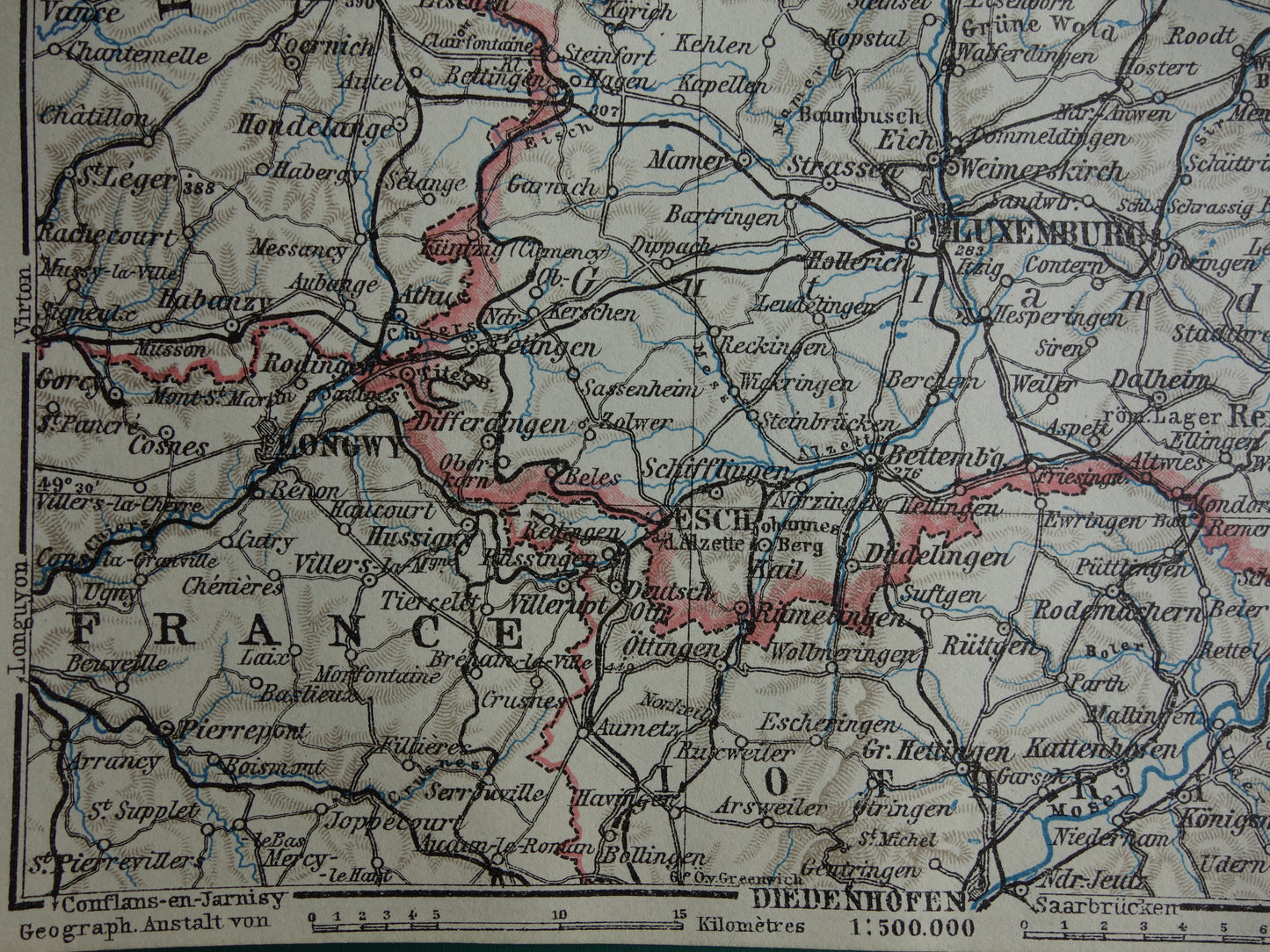 LUXEMBURG oude kaart van Luxemburg uit 1914 kleine originele antieke landkaart