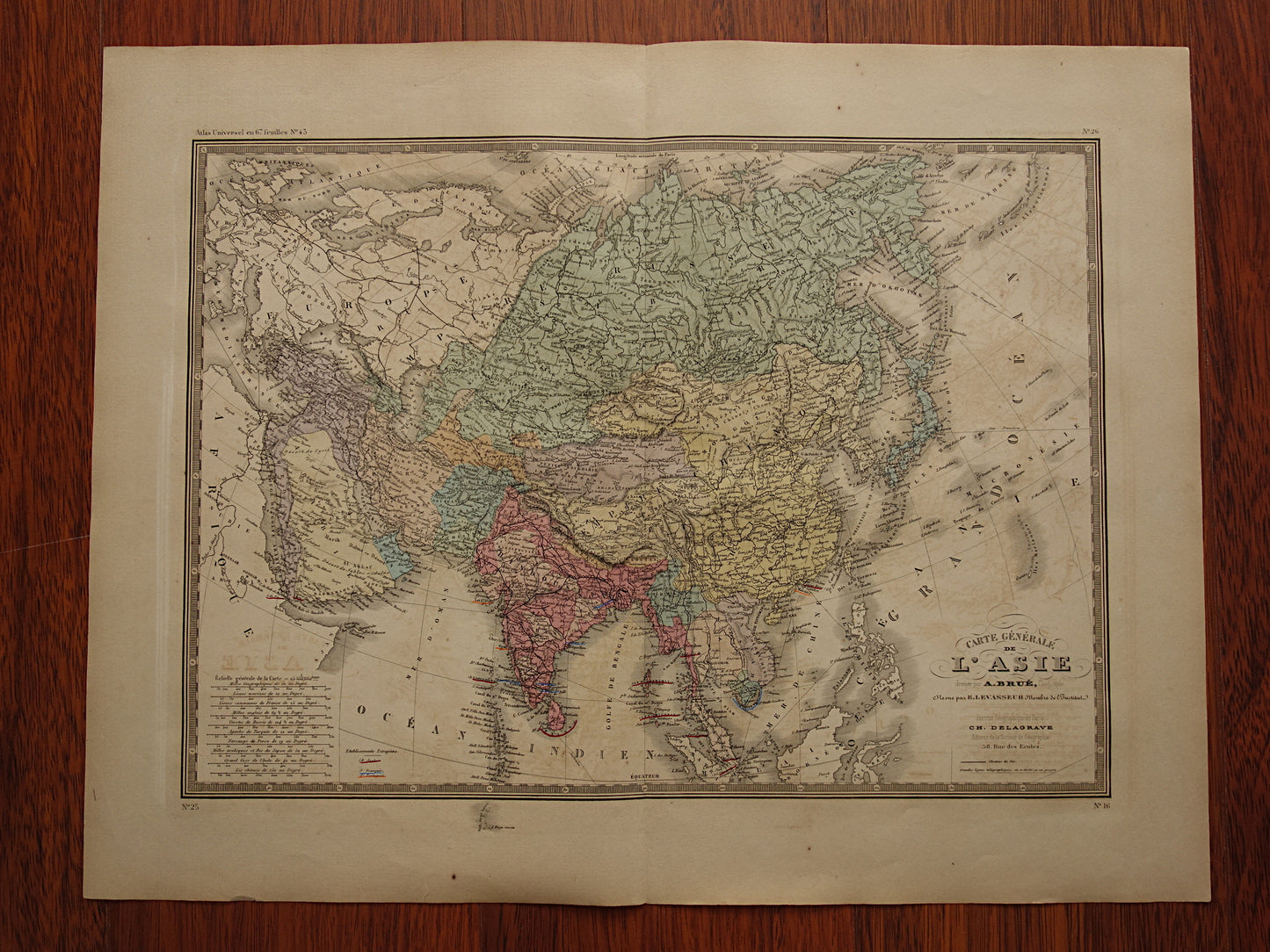 AZIË oude kaart uit 1876 originele antieke landkaart van continent Azië poster