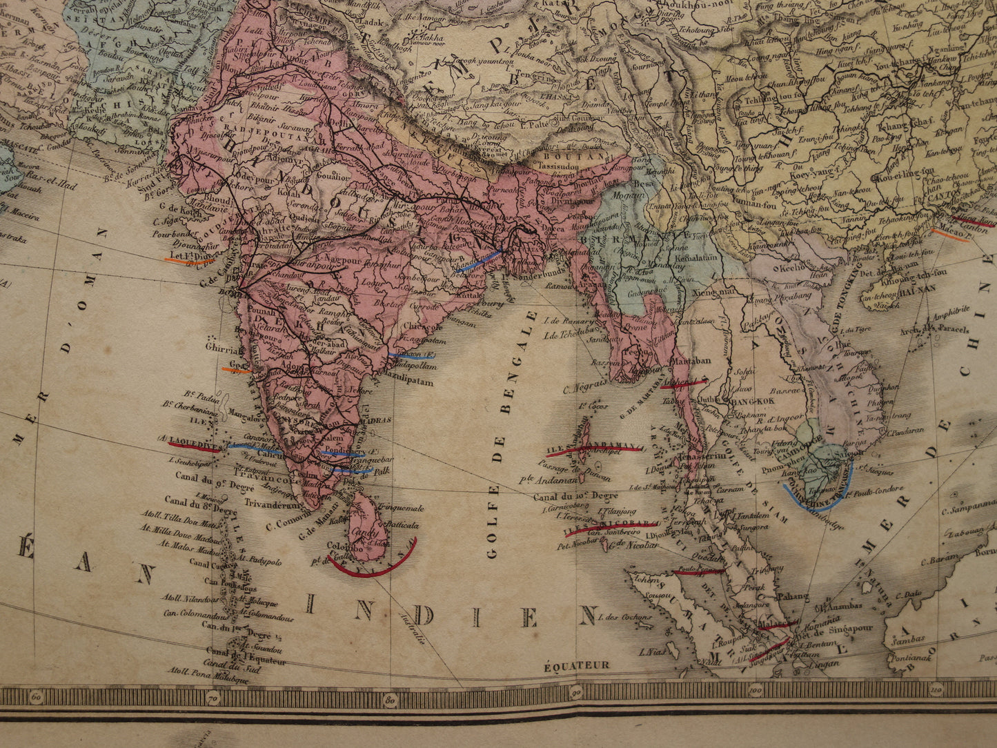 AZIË oude kaart uit 1876 originele antieke landkaart van continent Azië poster