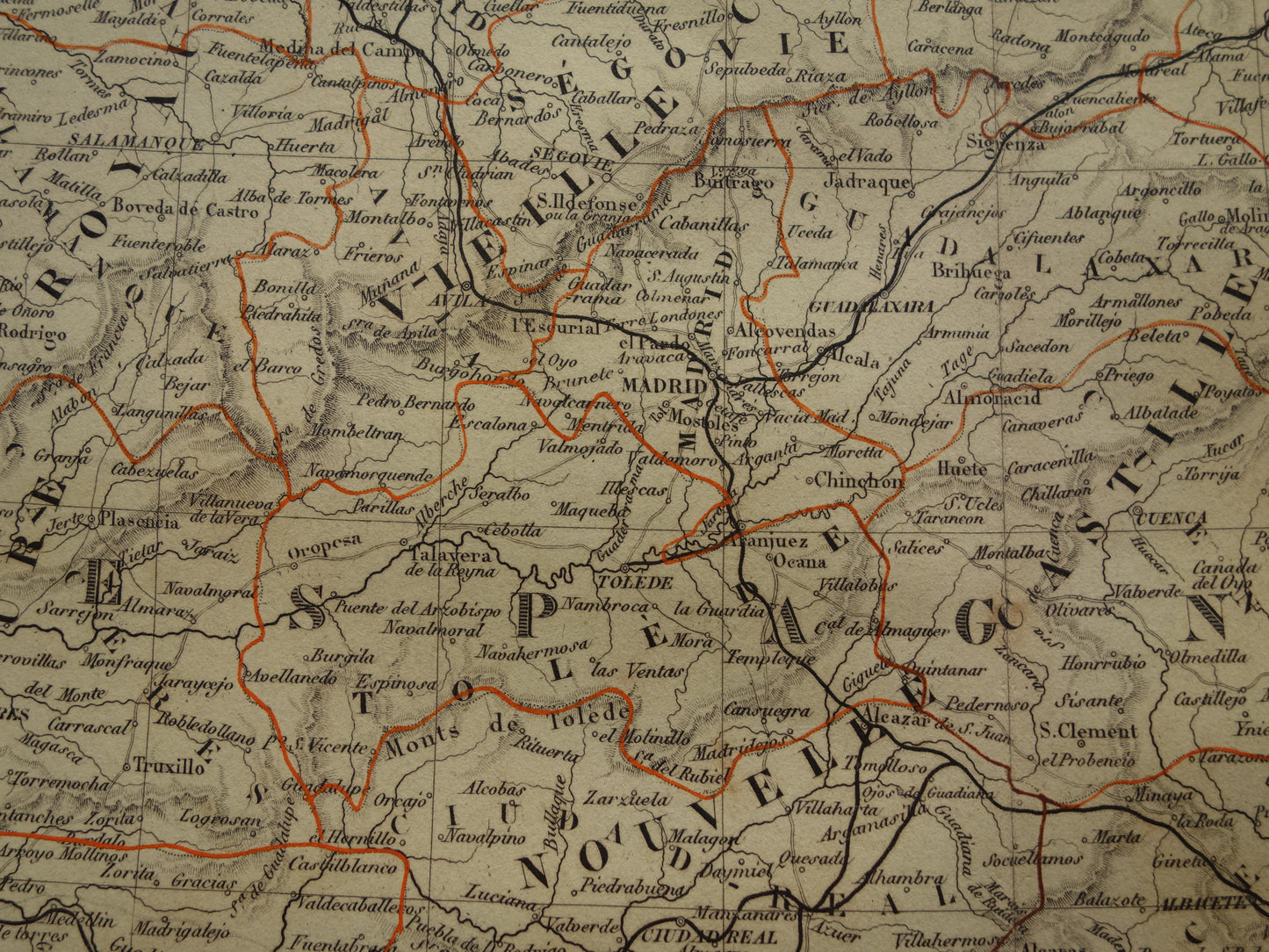 Oude kaart van Spanje en Portugal uit 1874 originele grote antieke landkaart Madrid Barcelona Lissabon vintage poster