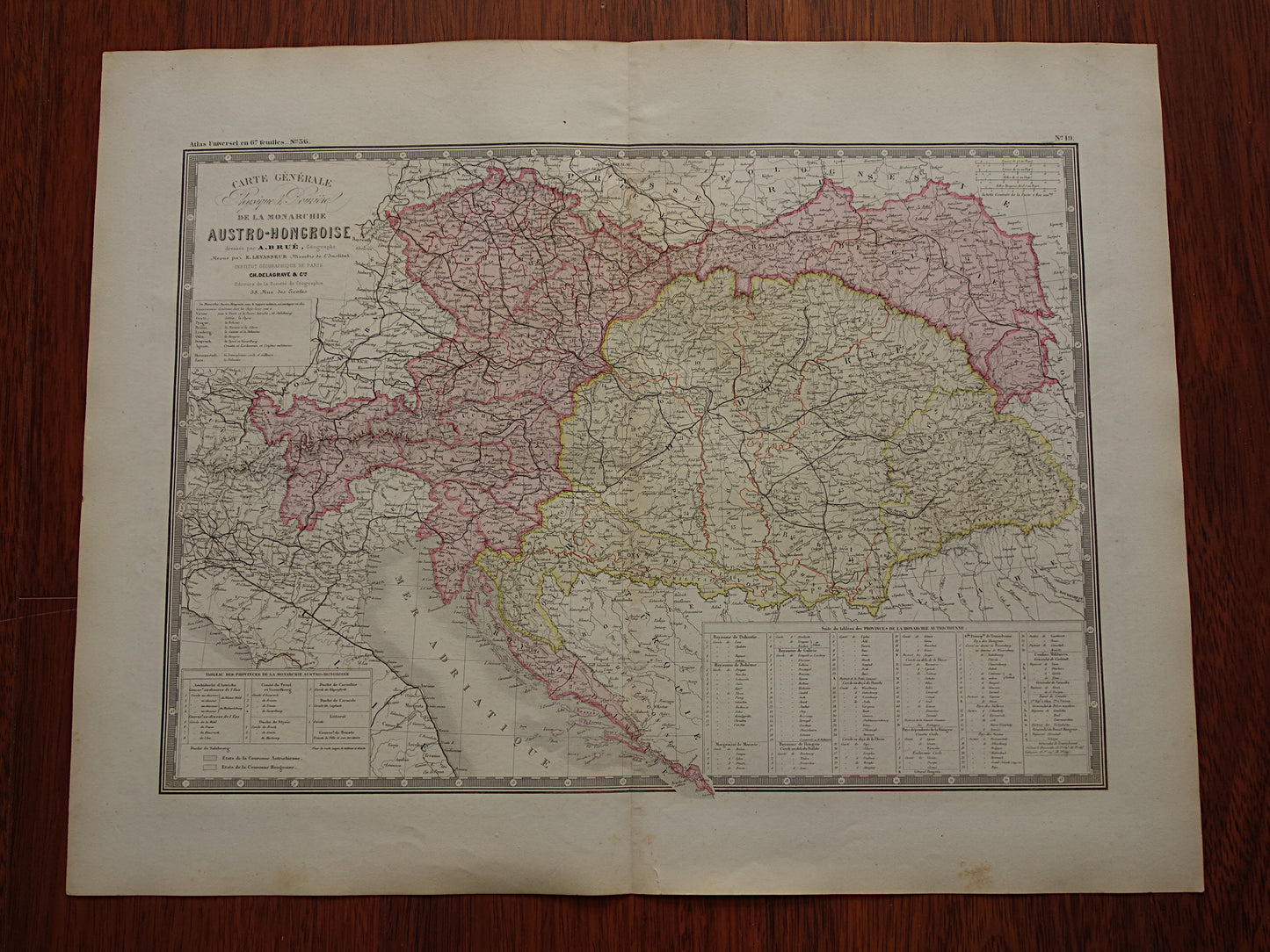 OOSTENRIJK-HONGARIJE Oude kaart van het Oostenrijks-Hongaarse Rijk uit 1876 originele grote antieke handgekleurde landkaart Tsjechië Kroatië Slovenië