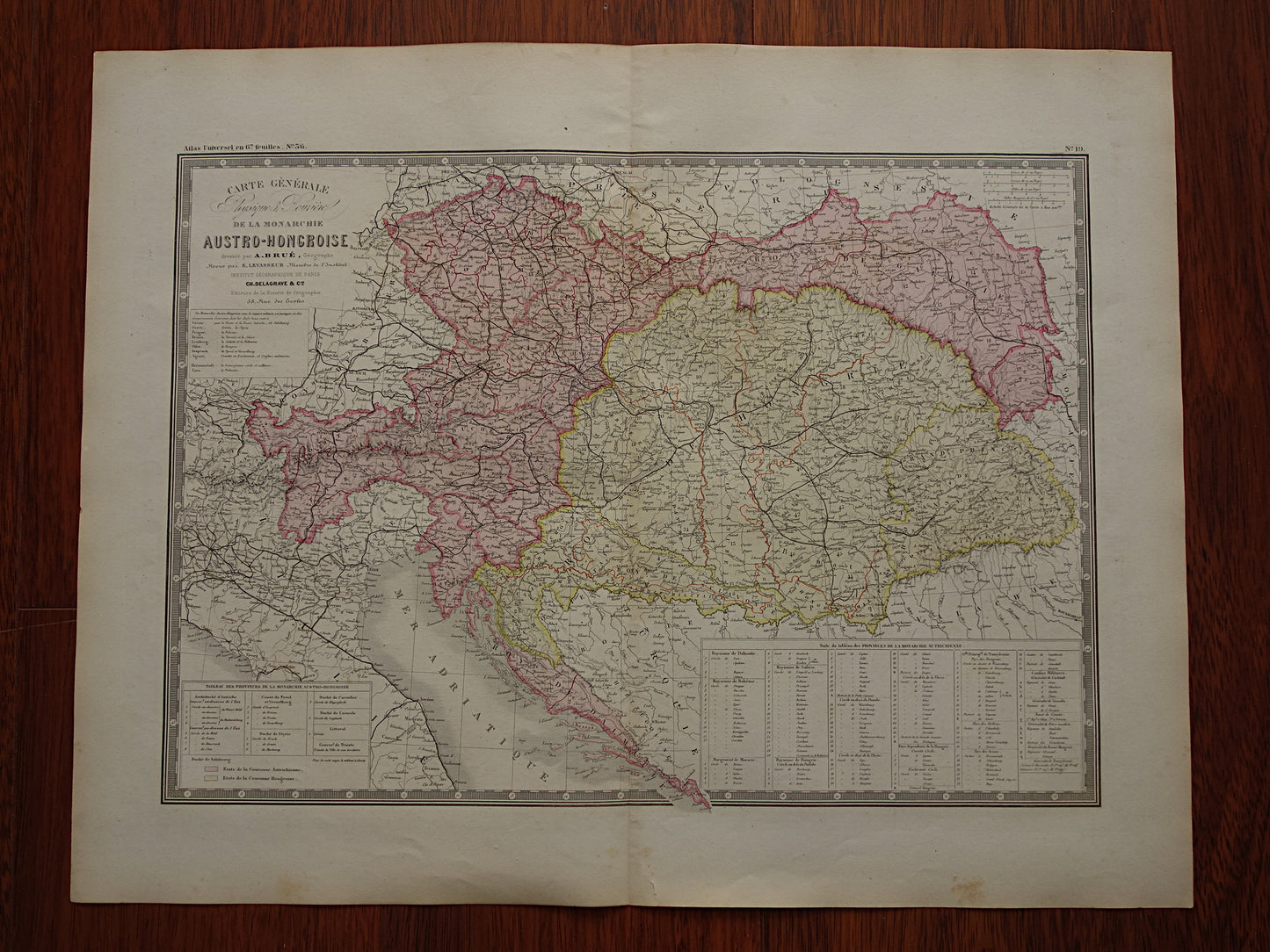 OOSTENRIJK-HONGARIJE Oude kaart van het Oostenrijks-Hongaarse Rijk uit 1876 originele grote antieke handgekleurde landkaart Tsjechië Kroatië Slovenië