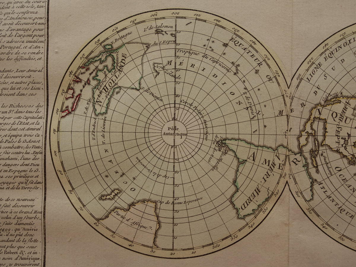 Oude wereldkaart uit 1761 Grote originele historische kaart van de wereld Dubbele hemisfeer met jaartal
