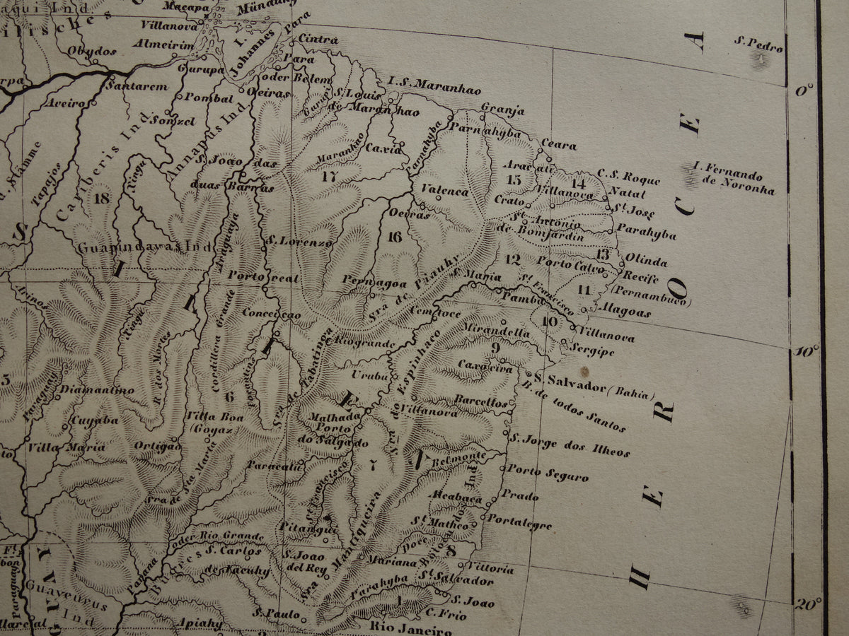 ZUID AMERIKA antieke kaart 170+ jaar oude landkaart van continent uit 1849 - originele vintage historische kaarten Brazilië Patagonië Suriname