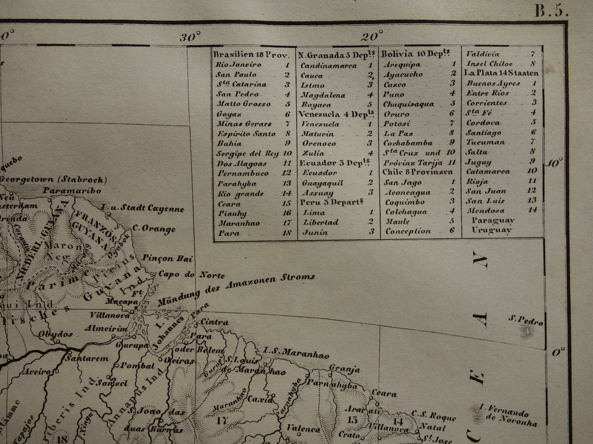 ZUID AMERIKA antieke kaart 170+ jaar oude landkaart van continent uit 1849 - originele vintage historische kaarten Brazilië Patagonië Suriname