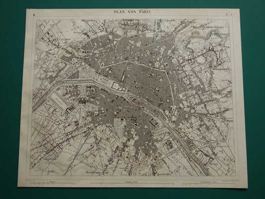 Oude plattegrond van Parijs 170+ jaar oude antieke kaart van Parijs uit 1849 originele vintage kaarten