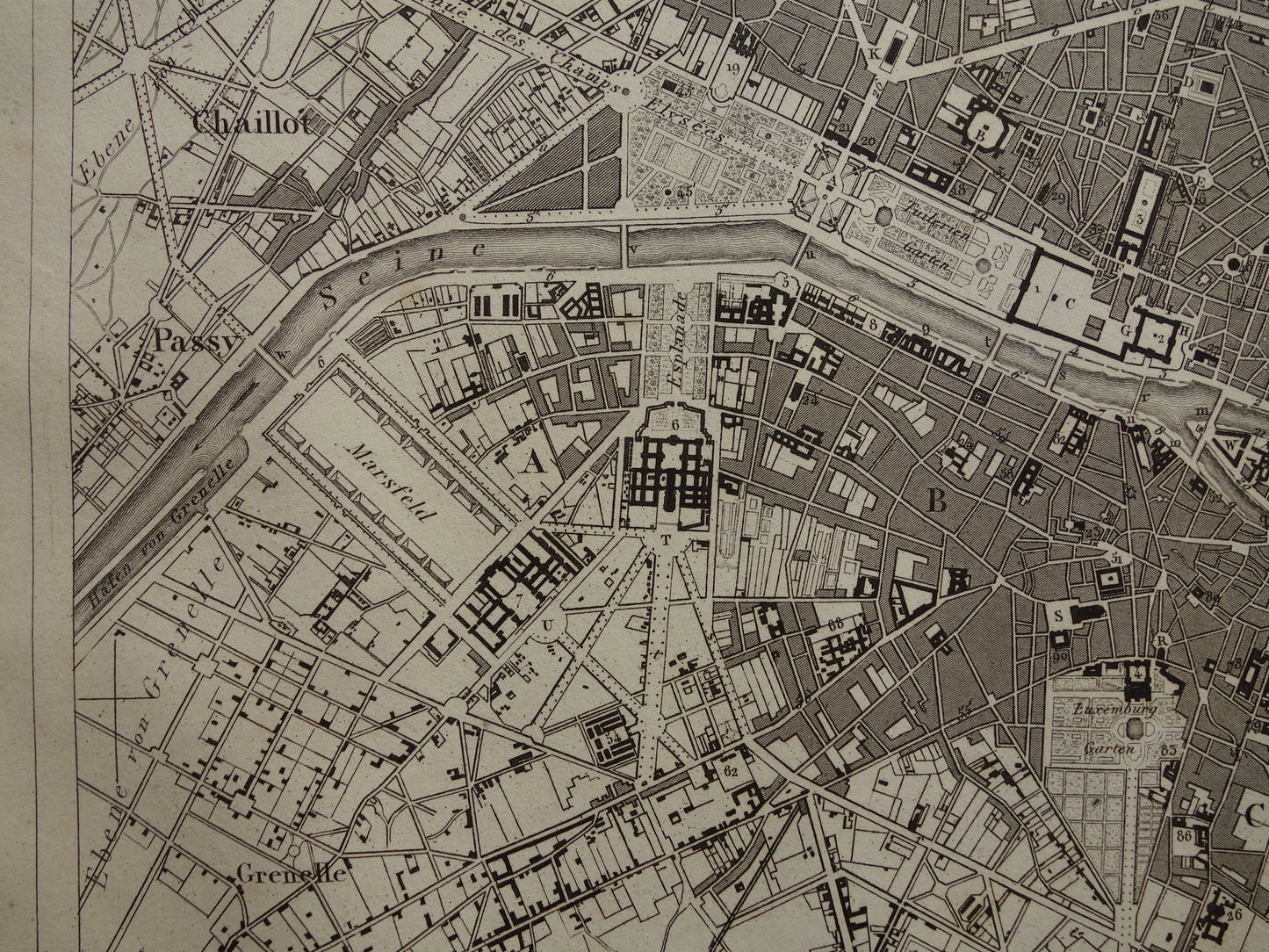 Oude plattegrond van Parijs 170+ jaar oude antieke kaart van Parijs uit 1849 originele vintage kaarten