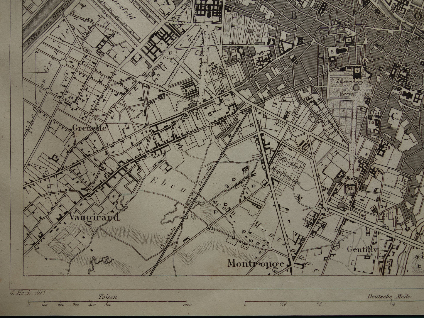 Oude plattegrond van Parijs 170+ jaar oude antieke kaart van Parijs uit 1849 originele vintage kaarten