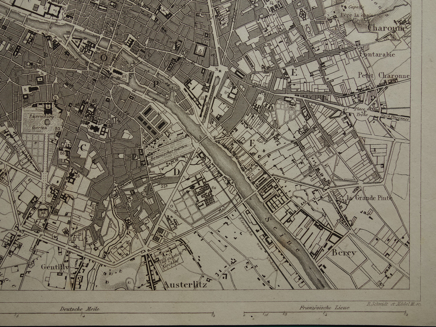 Oude plattegrond van Parijs 170+ jaar oude antieke kaart van Parijs uit 1849 originele vintage kaarten