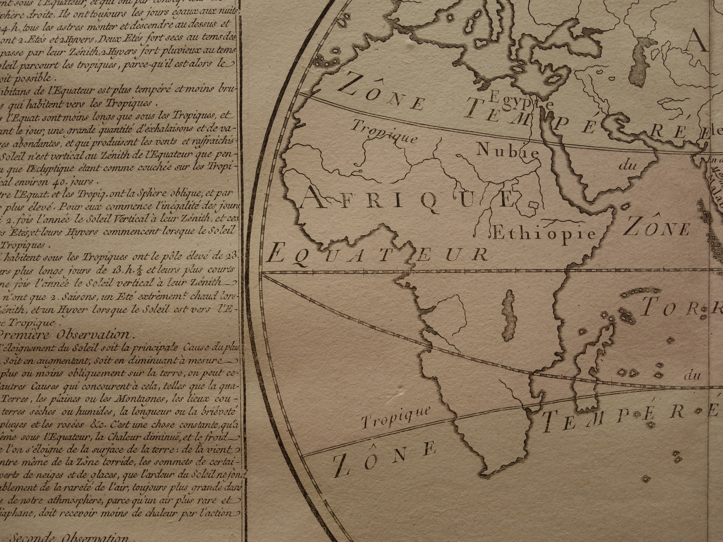 Oude Klimaat Kaart Oostelijk Halfrond uit 1761 Originele Antieke Franse Landkaart Klimaatzones Vintage Wereldkaart