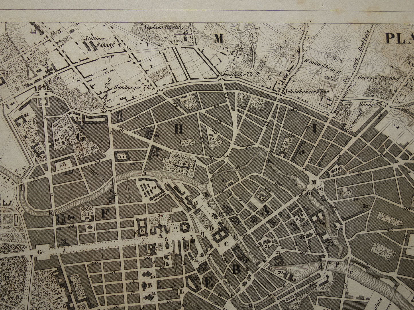 Oude kaart van Berlijn antieke plattegrond 170+ jaar oude gedetailleerde Duits prent uit 1849 originele vintage historische kaarten