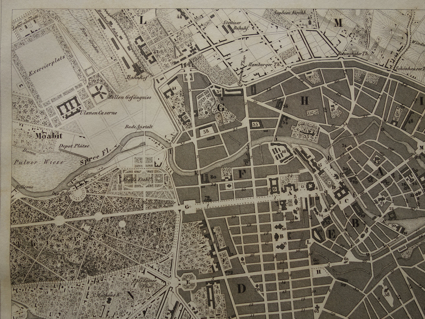 Oude kaart van Berlijn antieke plattegrond 170+ jaar oude gedetailleerde Duits prent uit 1849 originele vintage historische kaarten