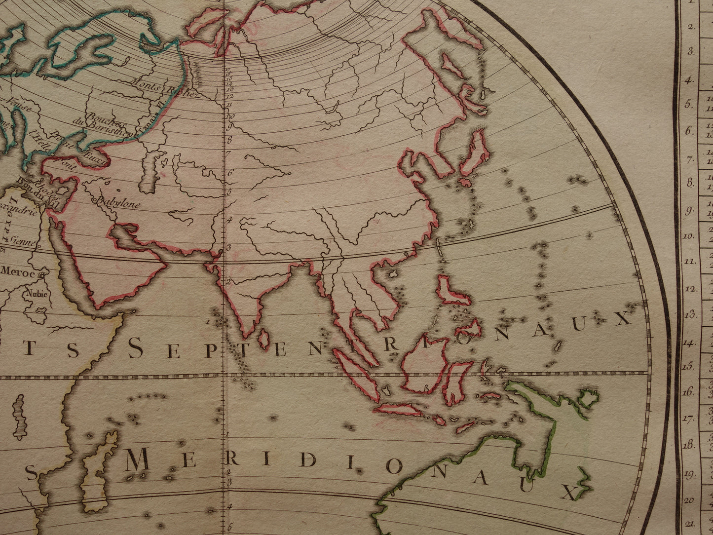 Oude Kaart Oostelijk Halfrond uit 1761 Originele Antieke Franse Landkaart Australië Incompleet Vintage Wereldkaart