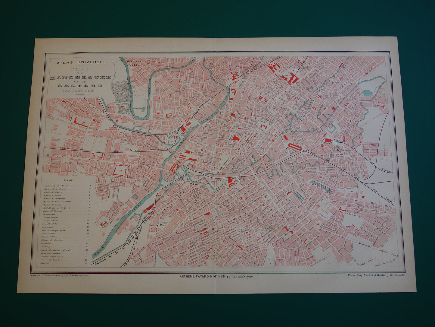 originele antieke plattegrond Manchester kopen